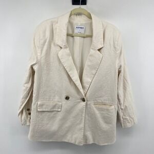 Old Navy Blazer Womens Large Cream Linen Blend Double Breasted